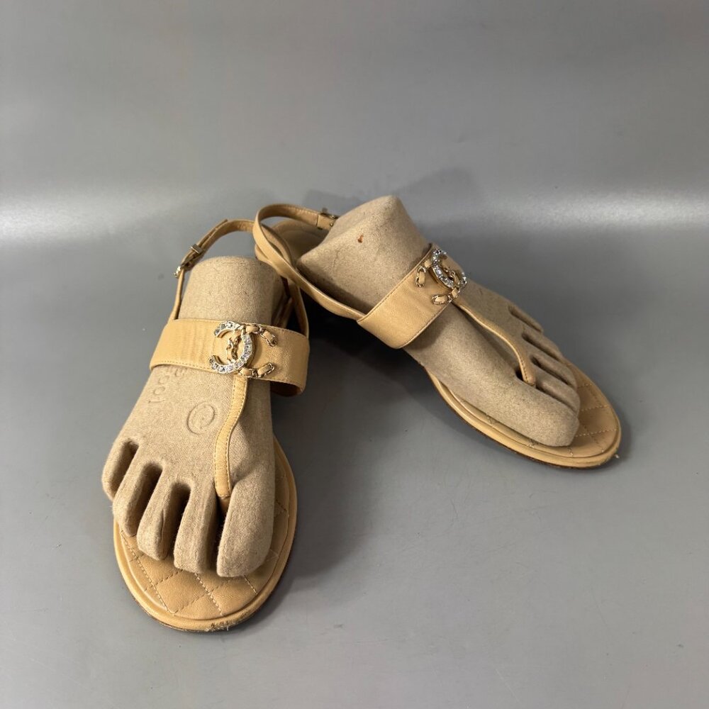 100% Authenitc Chanel CC Crystal Sandals Sz 39.5 C